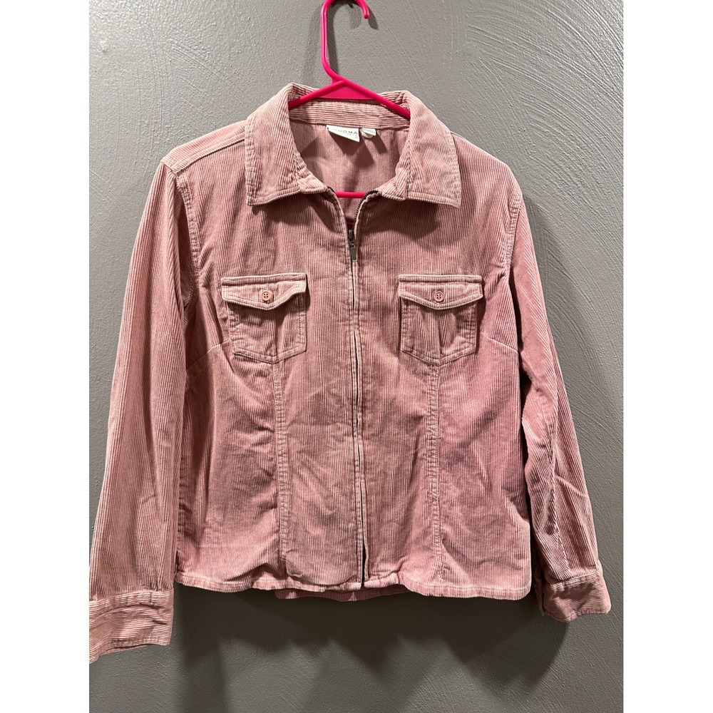 Sonoma Life Style Womens Large Pink Corduroy Full Zip Jacket Utility Coat